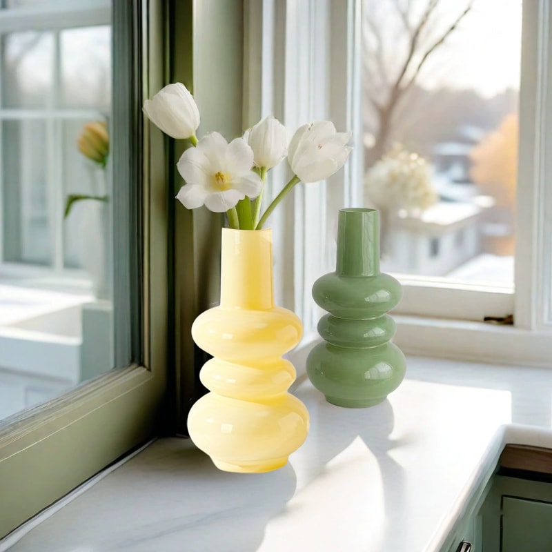 Blush Boho Pink Glass Vase For Flowers Hydroponic Bud Vase Vintage Home Decor 1