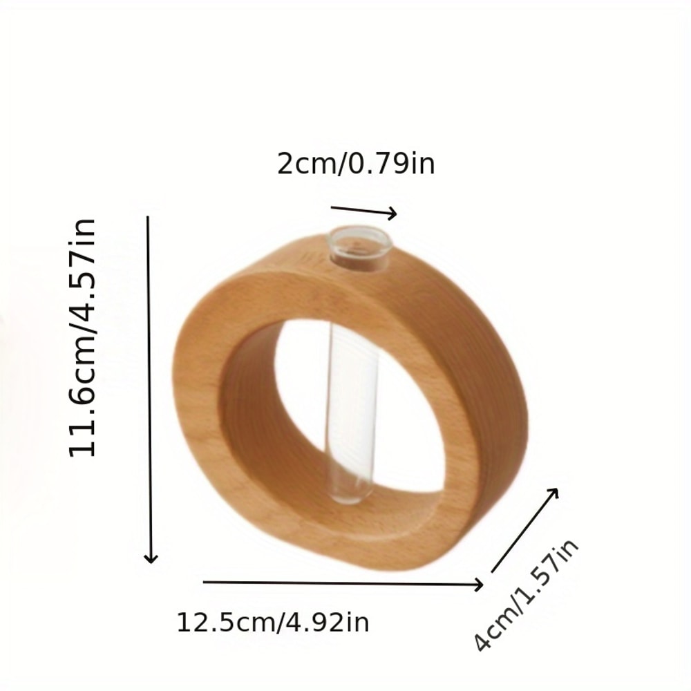 Round Hydroponic Vase With Wooden Base Decorative Glass Flower Vase For Desk And Home 2