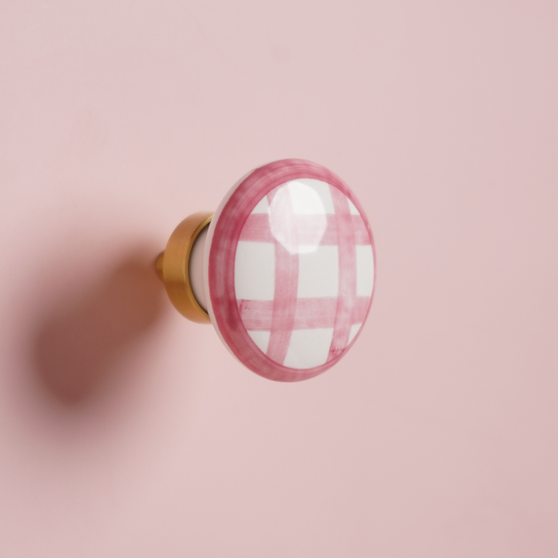 Vintage Checkered Ceramic Cabinet Pulls With Brass Finish 6