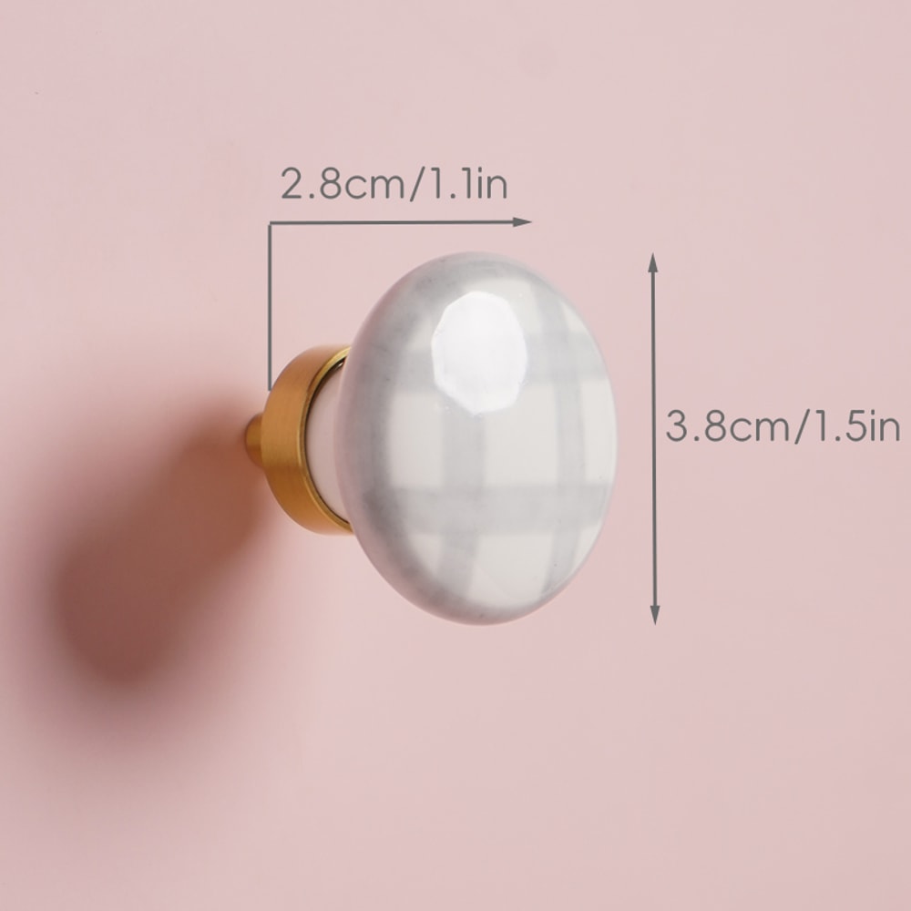 Vintage Checkered Ceramic Cabinet Pulls With Brass Finish 5