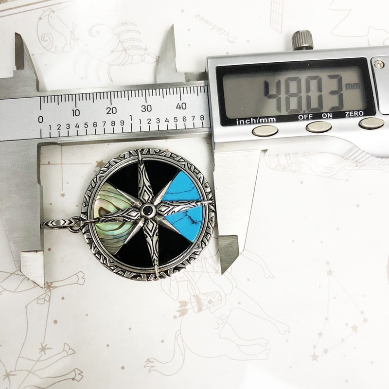 Turquoise Compass Pendant In Sterling Silver Lucky Charm Gift 1