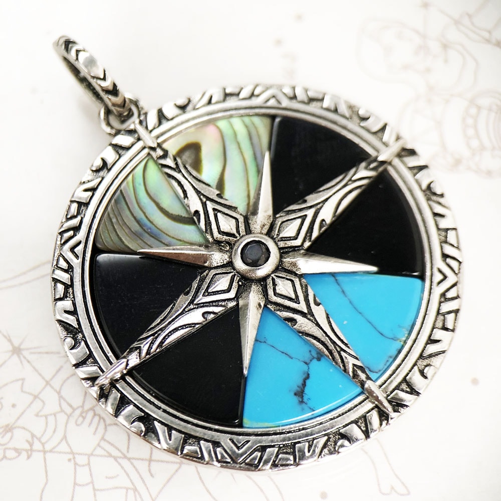 Turquoise Compass Pendant In Sterling Silver Lucky Charm Gift 0