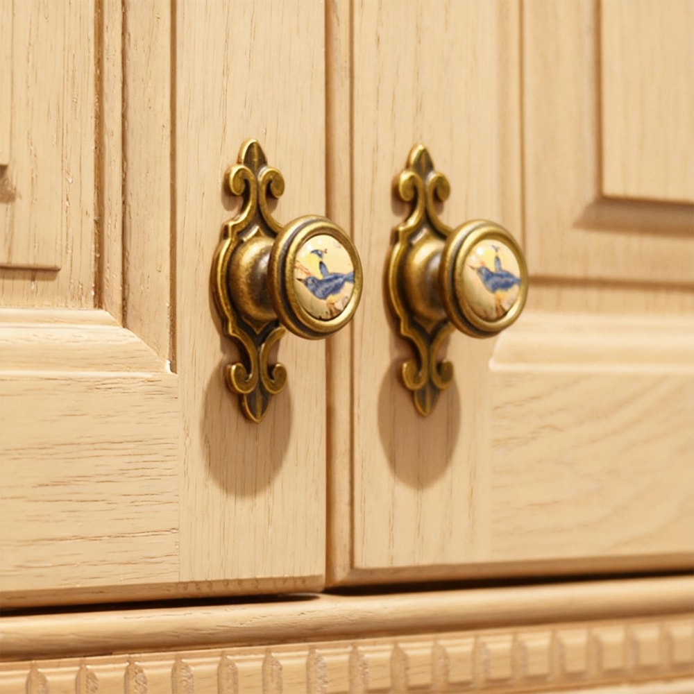 Vintage Ceramic Cabinet Knobs Bird Floral Drawer Pulls Set 0