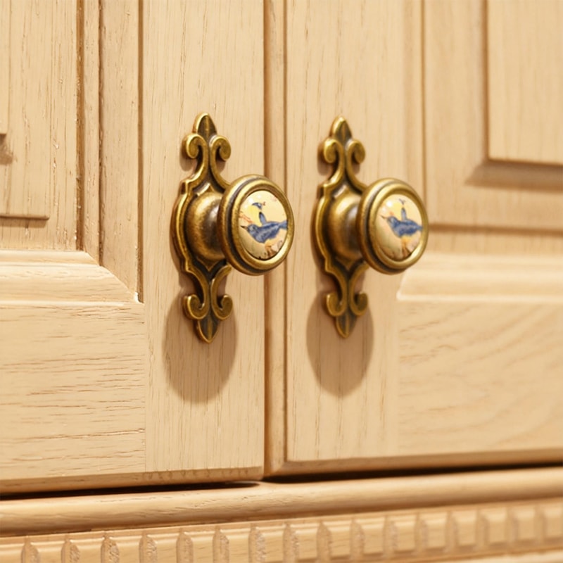 Vintage Ceramic Cabinet Knobs Bird Floral Drawer Pulls Set 0