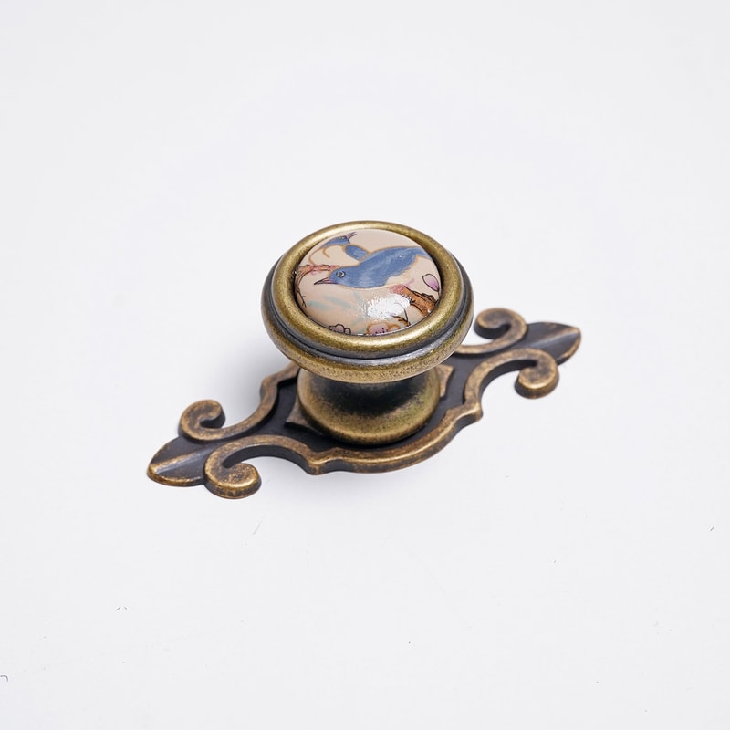 Vintage Ceramic Cabinet Knobs Bird Floral Drawer Pulls Set 2