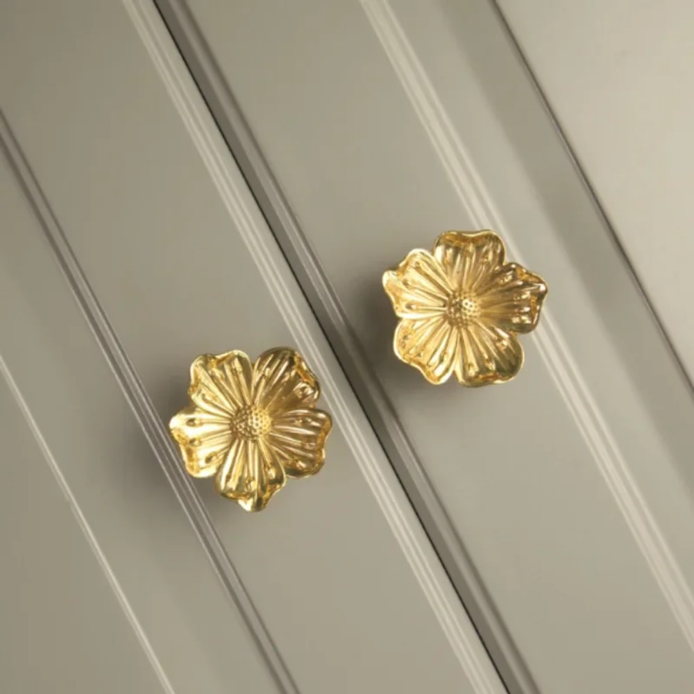 Solid Brass Flower Cabinet Knob Single Hole Vintage Drawer Pull 1