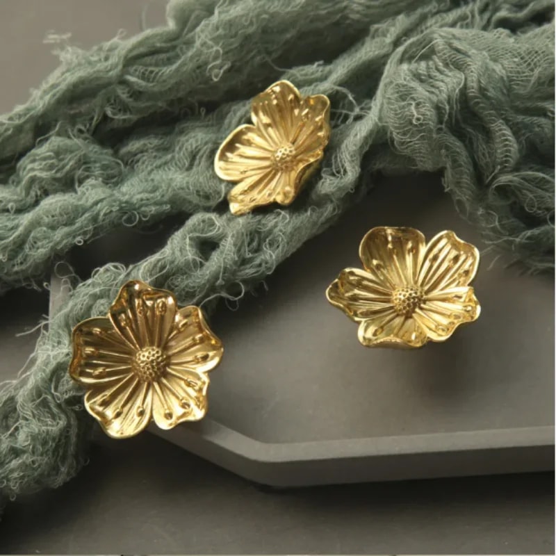 Solid Brass Flower Cabinet Knob Single Hole Vintage Drawer Pull 2