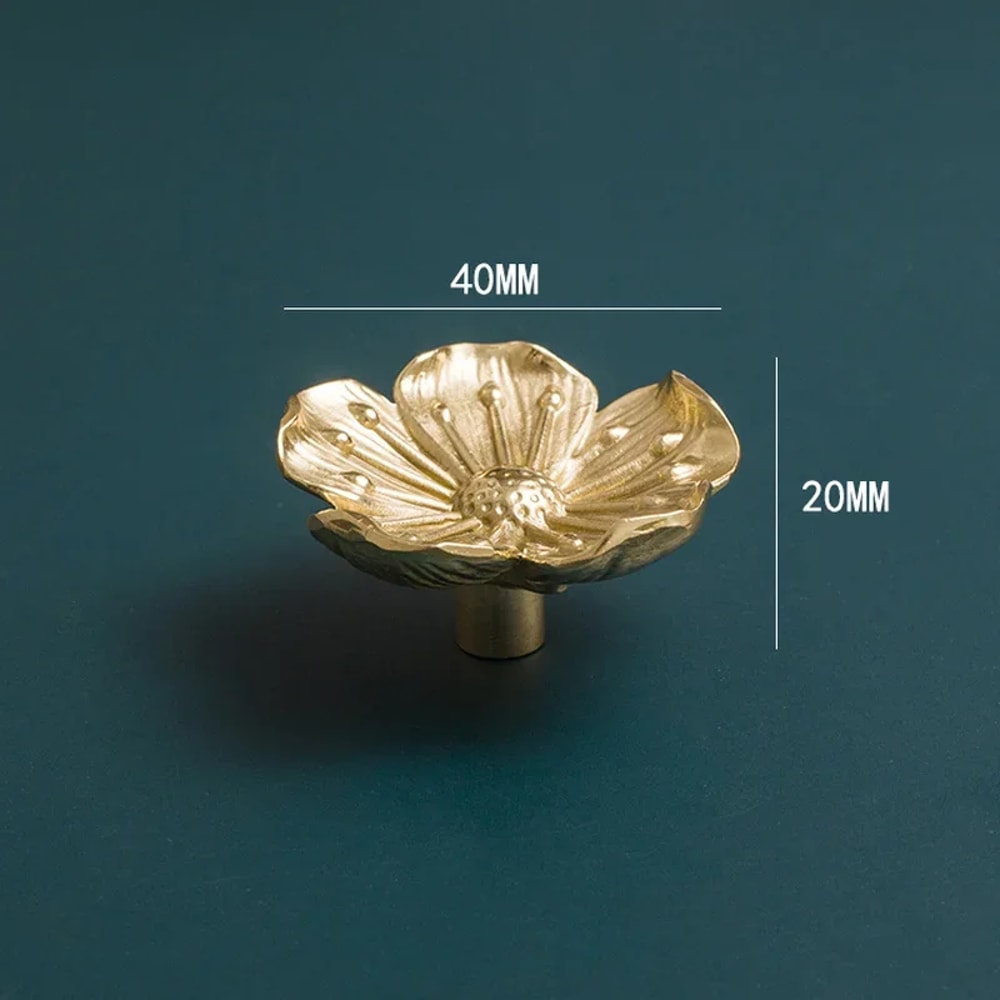 Solid Brass Flower Cabinet Knob Single Hole Vintage Drawer Pull 5