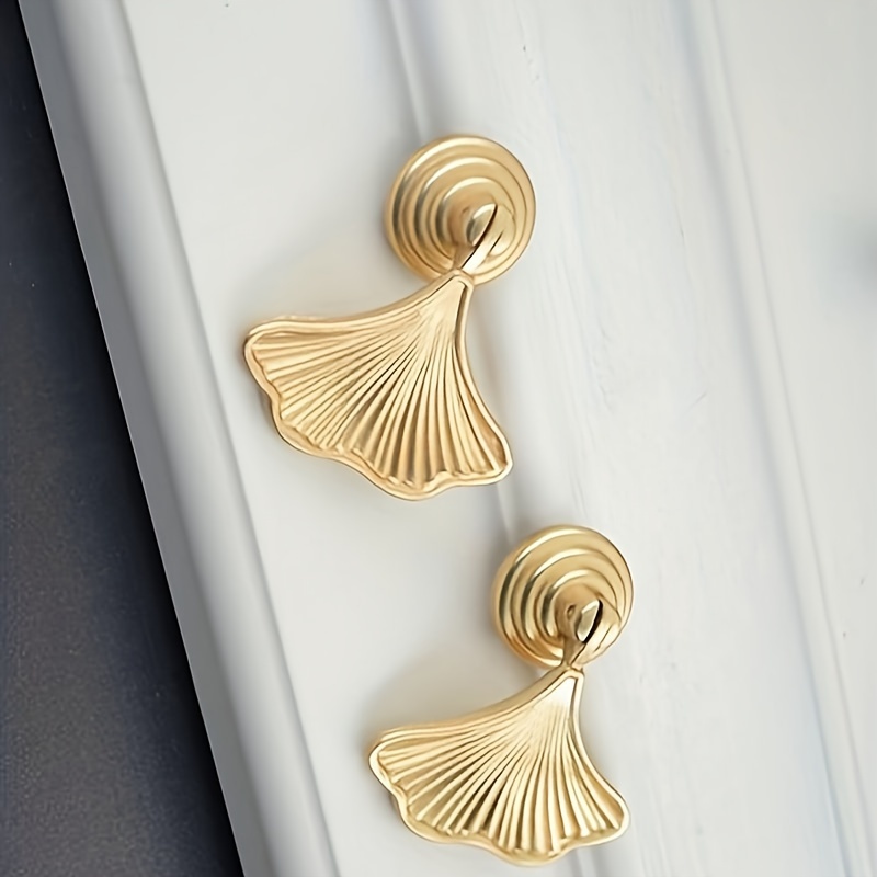 Ginkgo Leaf Cabinet Knobs Set Gold Drawer Pulls Single Hole Hardware 0