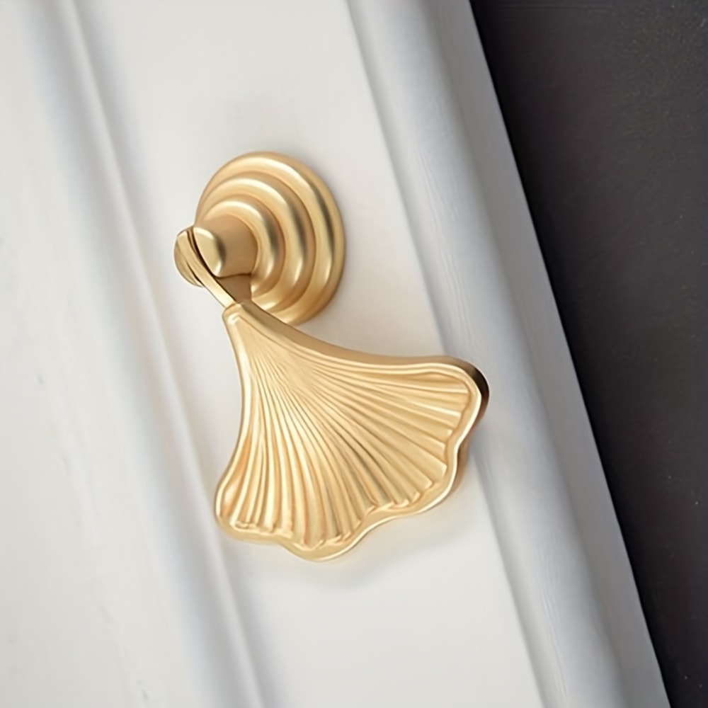 Ginkgo Leaf Cabinet Knobs Set Gold Drawer Pulls Single Hole Hardware 2