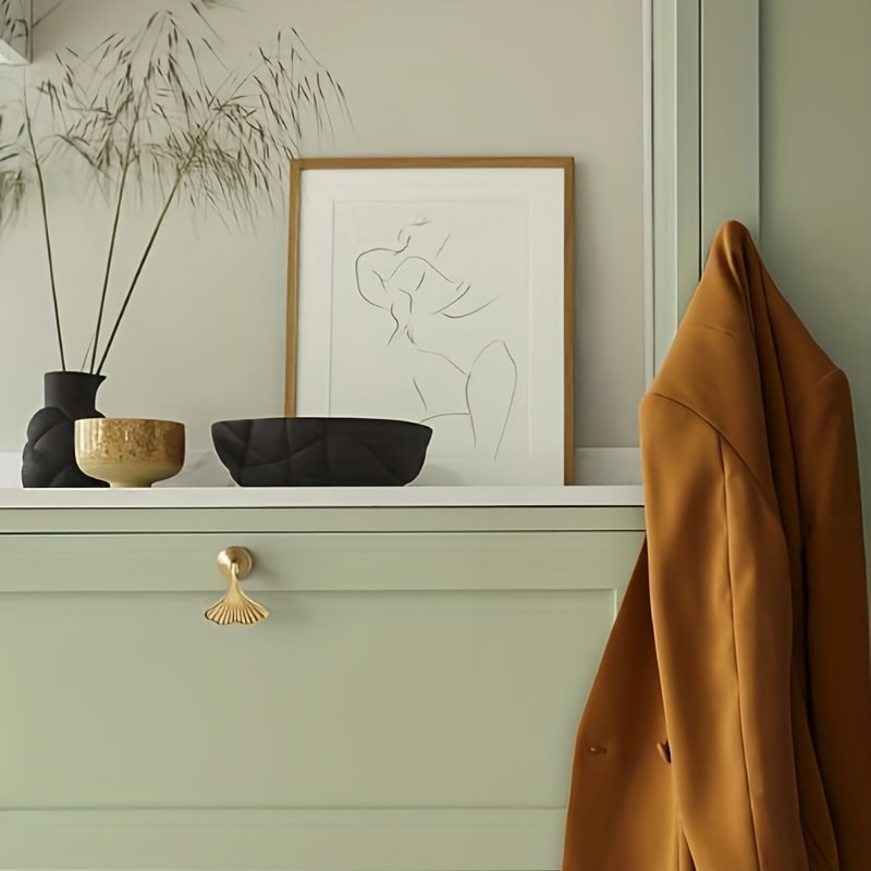 Ginkgo Leaf Cabinet Knobs Set Gold Drawer Pulls Single Hole Hardware 4