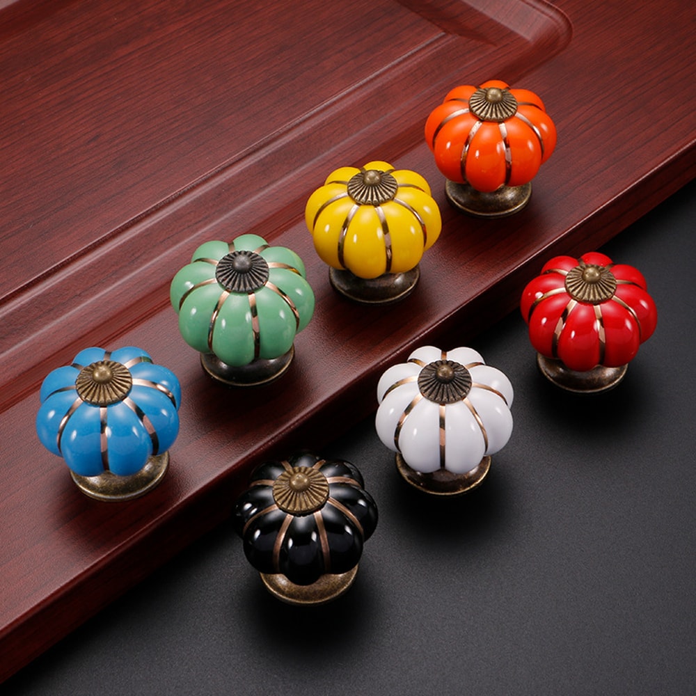Vintage Pumpkin Ceramic Cabinet Knobs For Drawers Dressers And Kitchen Cupboards 0