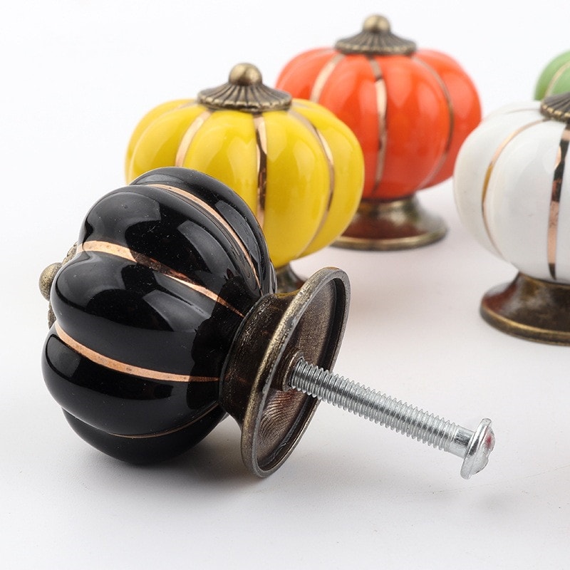 Vintage Pumpkin Ceramic Cabinet Knobs For Drawers Dressers And Kitchen Cupboards 3
