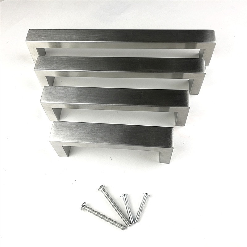 Modern Stainless Steel Cabinet Handles Brushed Nickel Square Bar Kitchen Cabinet Pulls 1