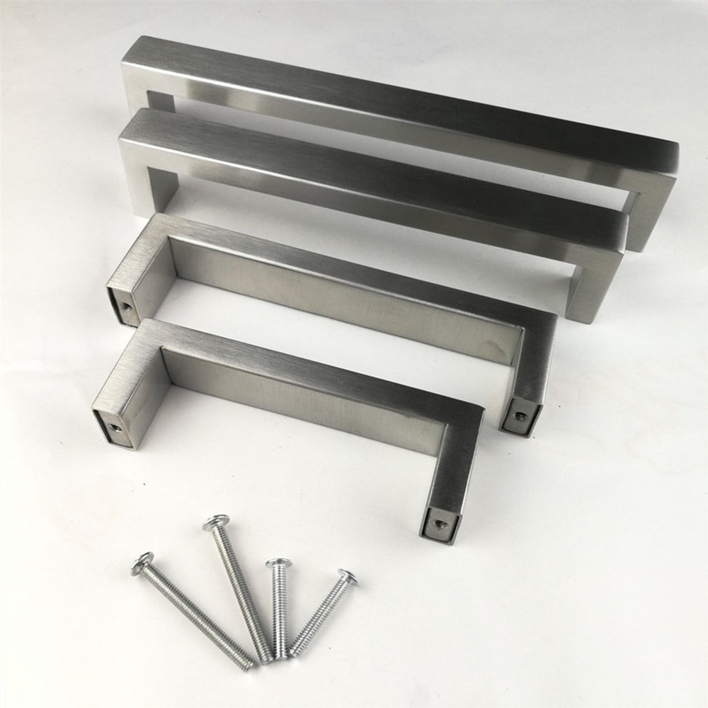 Modern Stainless Steel Cabinet Handles Brushed Nickel Square Bar Kitchen Cabinet Pulls 2