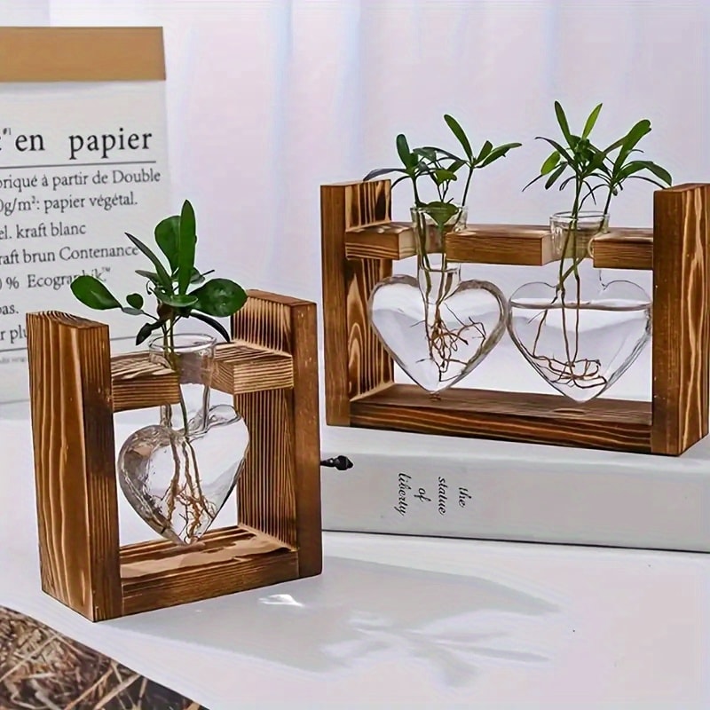 Wooden Frame Hydroponic Vase For Plant Cuttings And Desktop Decor 1