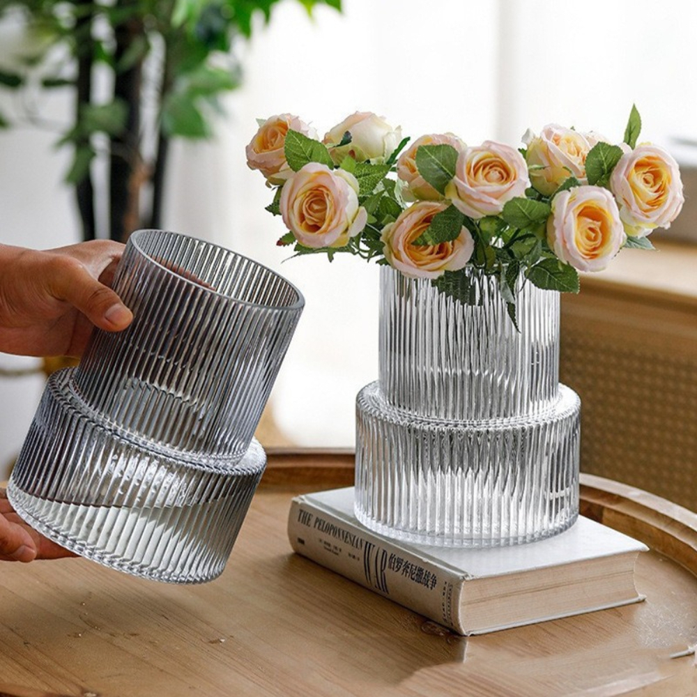 Striped Glass Vase For Flowers And Hydroponic Decor 0