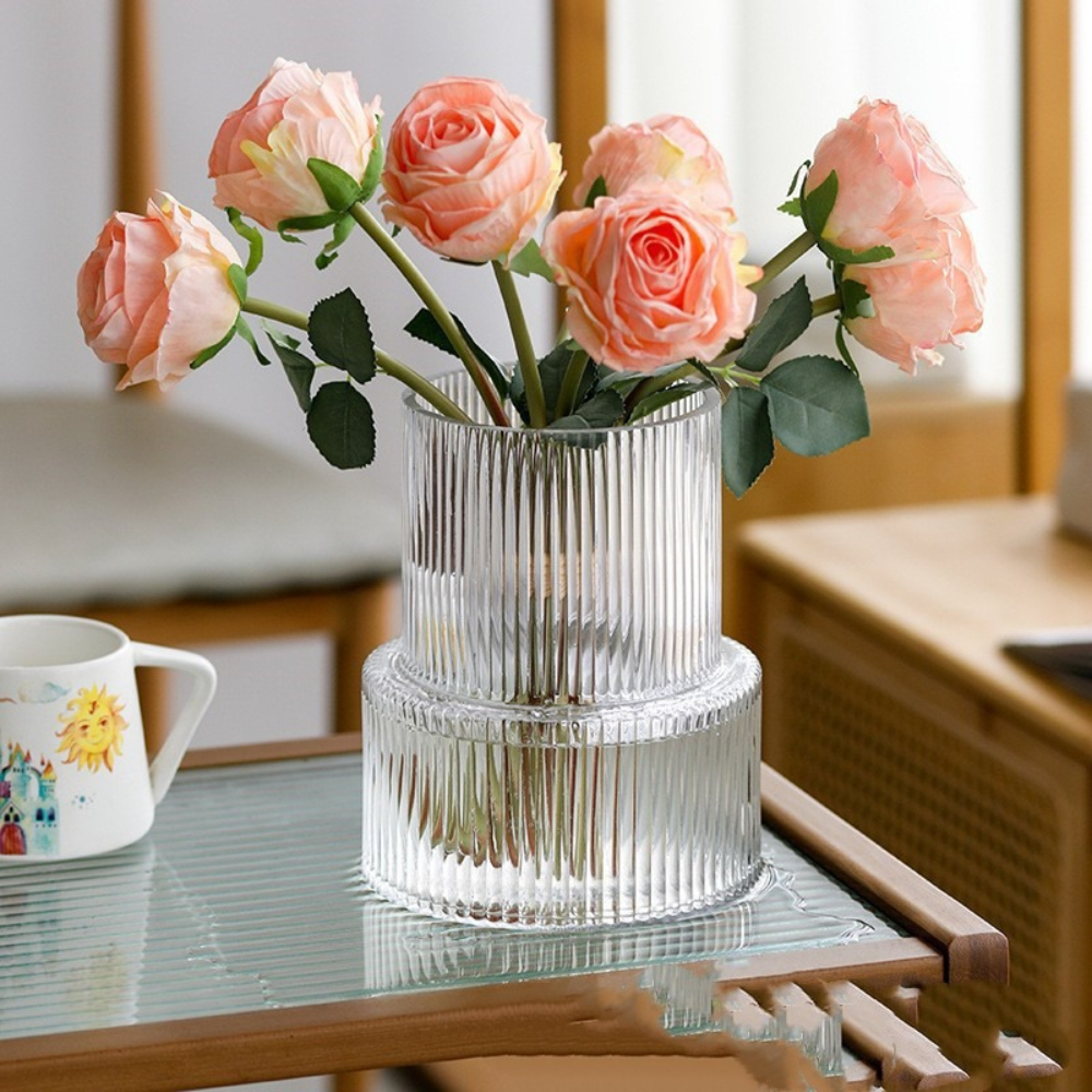 Striped Glass Vase For Flowers And Hydroponic Decor 2