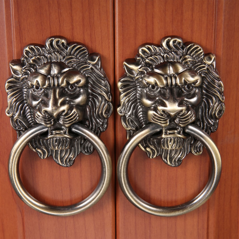 Vintage Lion Head Ring Pull Antique Bronze Cabinet Handle 0