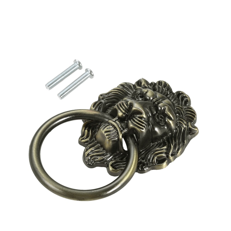 Vintage Lion Head Ring Pull Antique Bronze Cabinet Handle 4