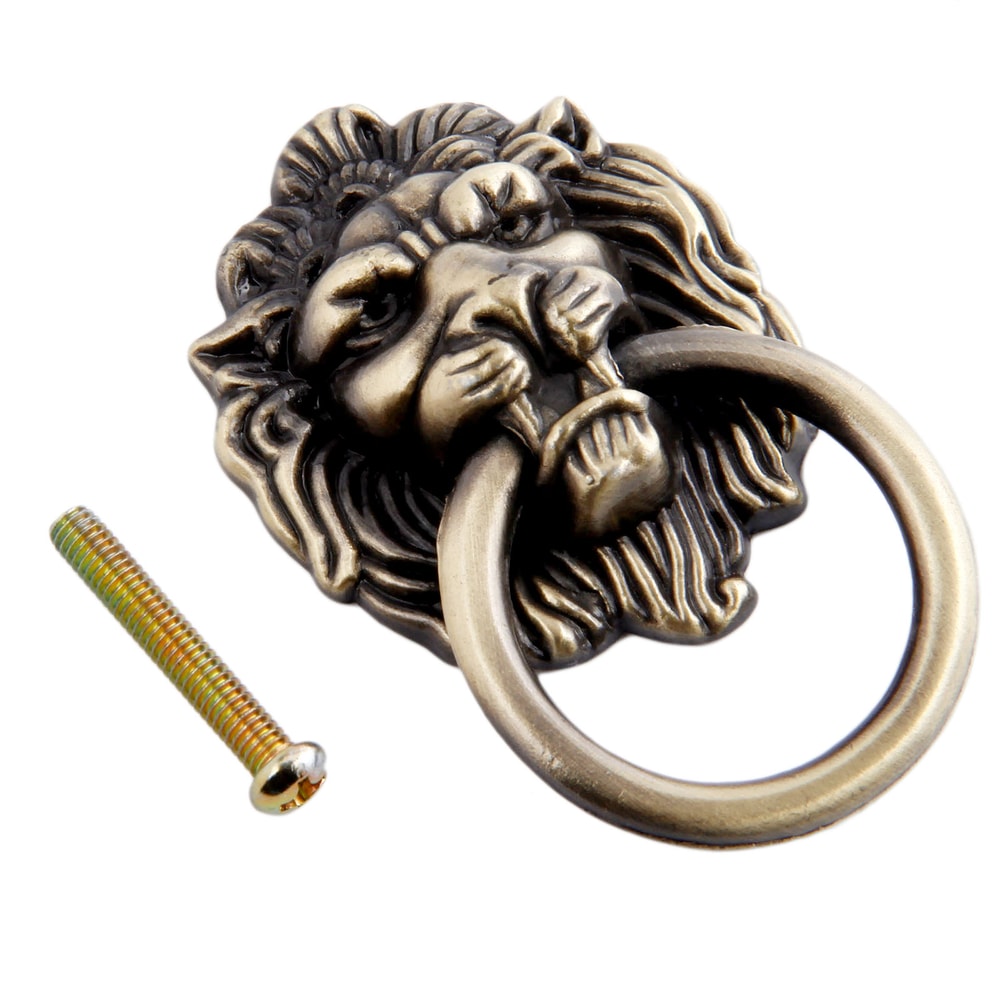 Vintage Lion Head Ring Pull Antique Bronze Cabinet Handle 7