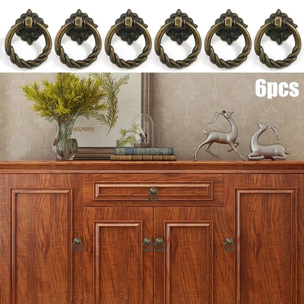 Retro Antique Brass Cabinet Door Pulls Vintage Cupboard Handles For Furniture Decor 1