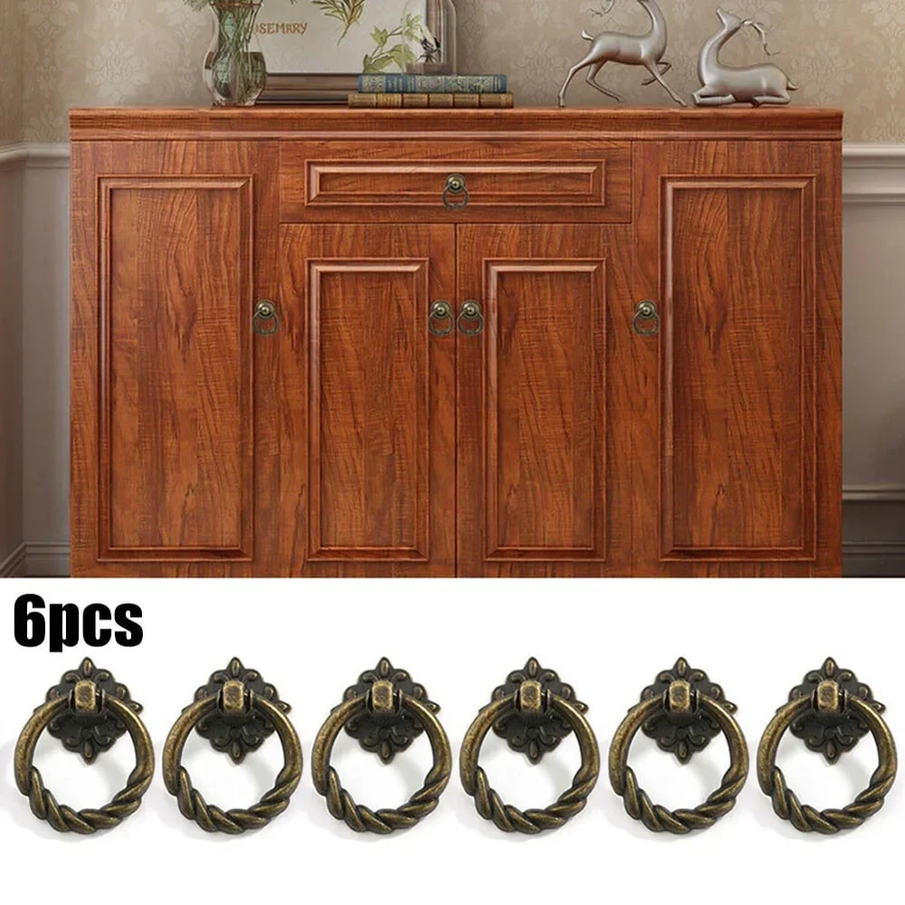 Retro Antique Brass Cabinet Door Pulls Vintage Cupboard Handles For Furniture Decor 2