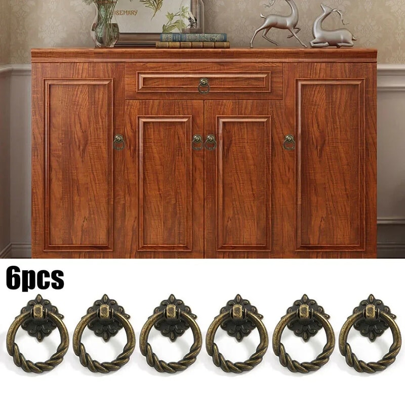 Retro Antique Brass Cabinet Door Pulls Vintage Cupboard Handles For Furniture Decor 2