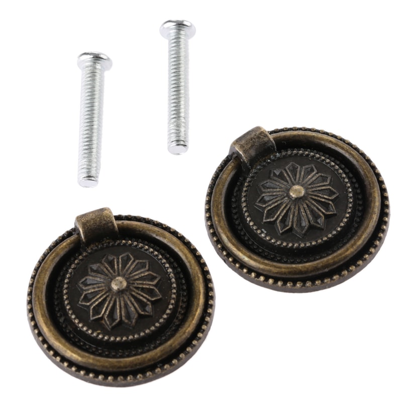 Vintage Ring Pull Cabinet Knobs Pack Antique Bronze Drawer Handles with Screws