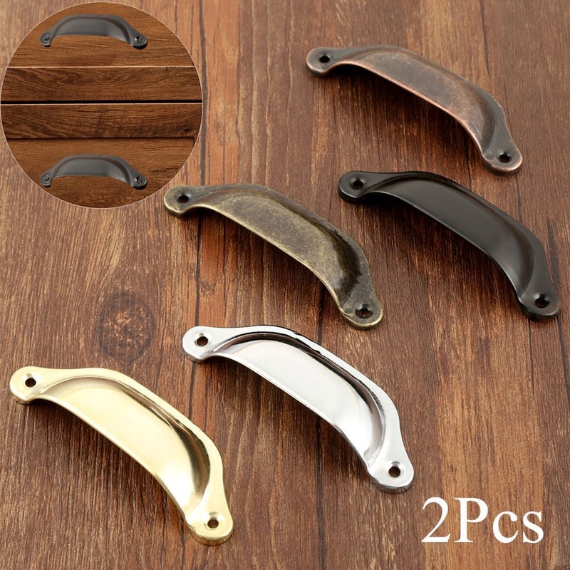 Antique Brass Shell Drawer Pulls Set Vintage Cabinet Cup Handles With Screws 0