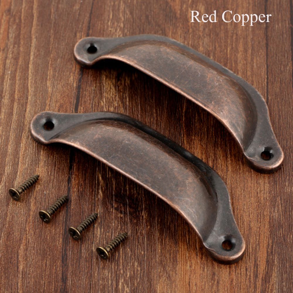 Antique Brass Shell Drawer Pulls Set Vintage Cabinet Cup Handles With Screws 7