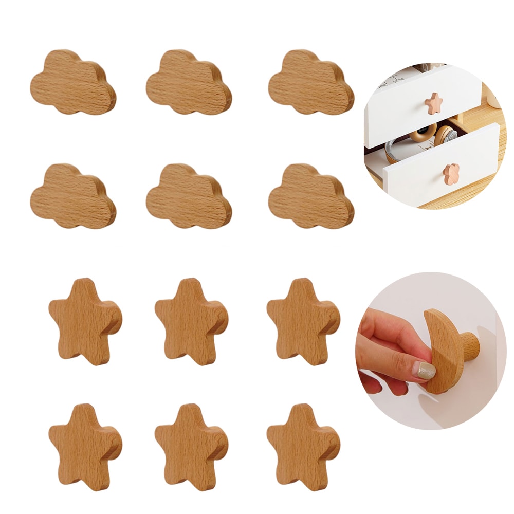 Cloud And Star Wooden Kids Drawer Knobs For Dressers And Cabinets 0