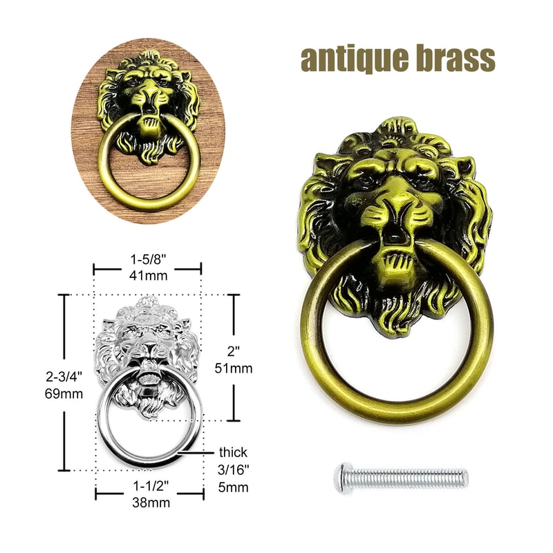 Vintage Lion Head Drawer Pull Ring Knob For Cabinet Dresser Jewelry Box 7