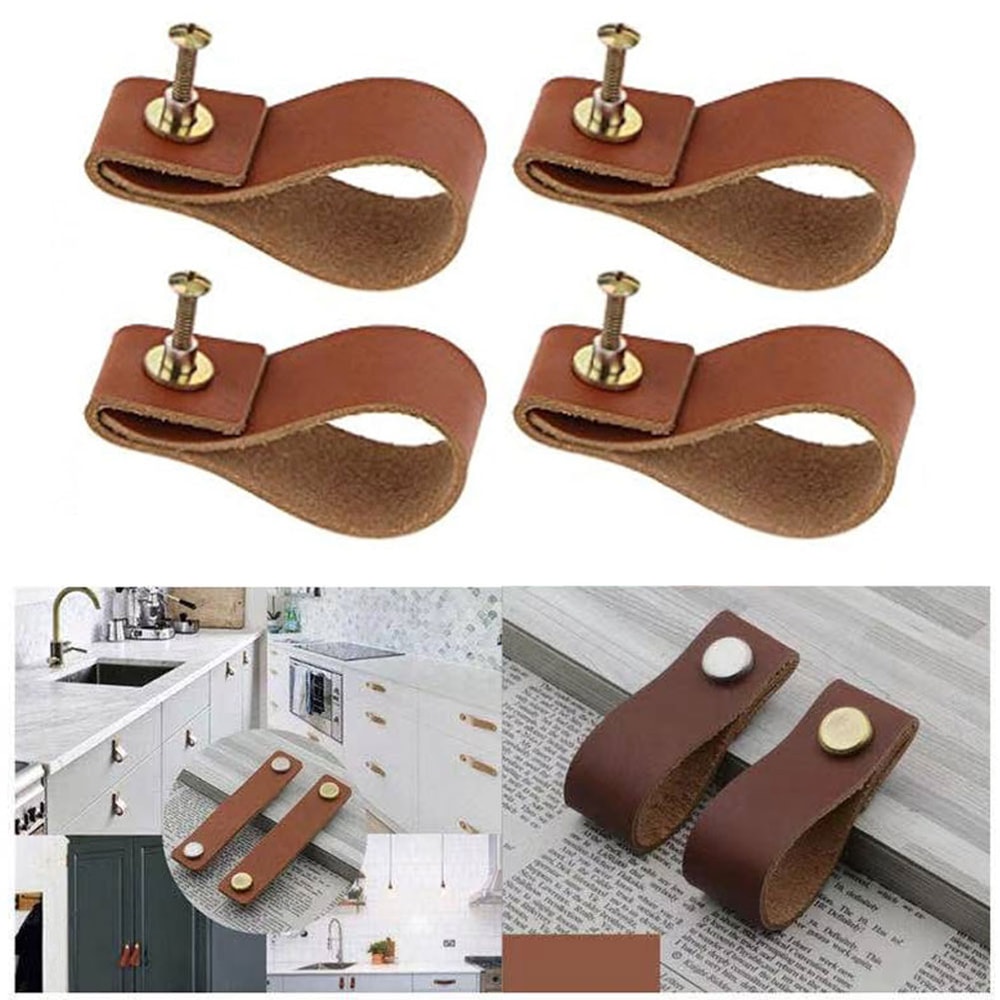 Handmade Leather Cabinet Pulls Set Minimalist Drawer Handles For Kitchen And Dresser 1