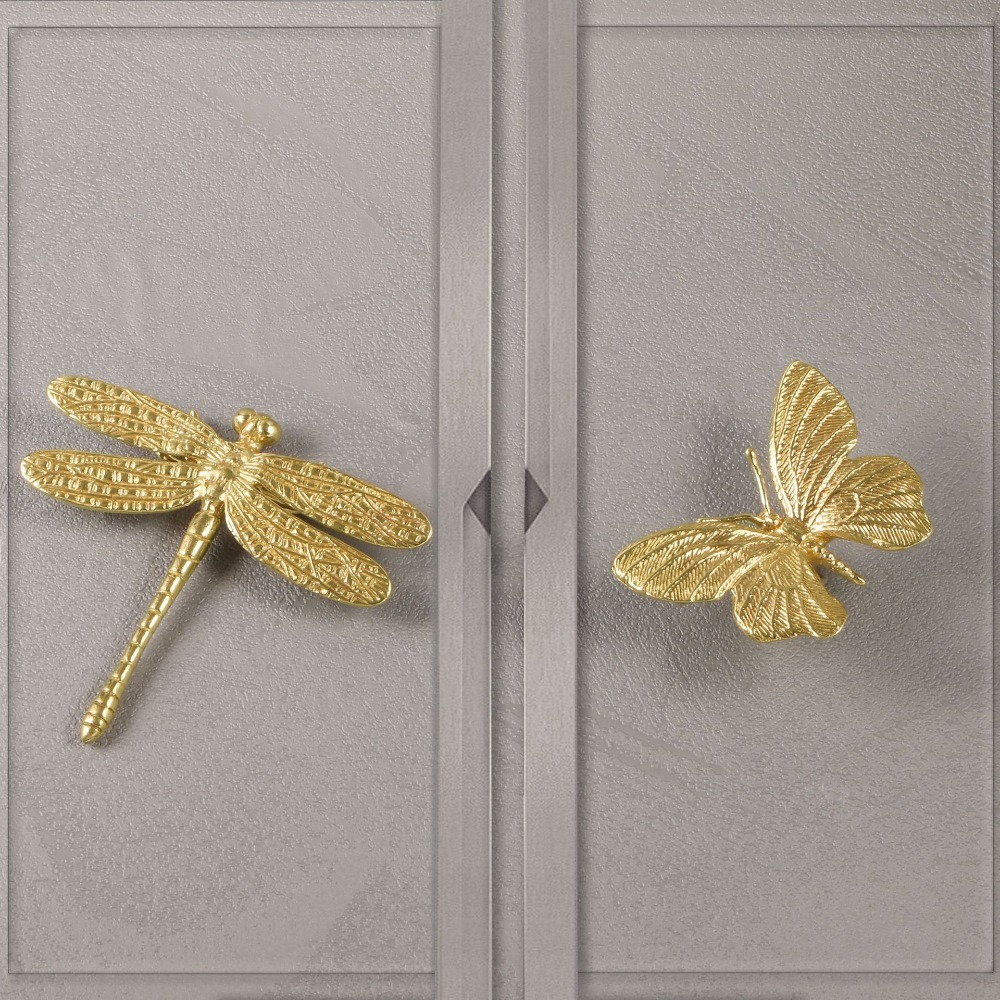 Vintage Brass Butterfly Dragonfly Cabinet Knobs For Drawers And Wardrobes 0