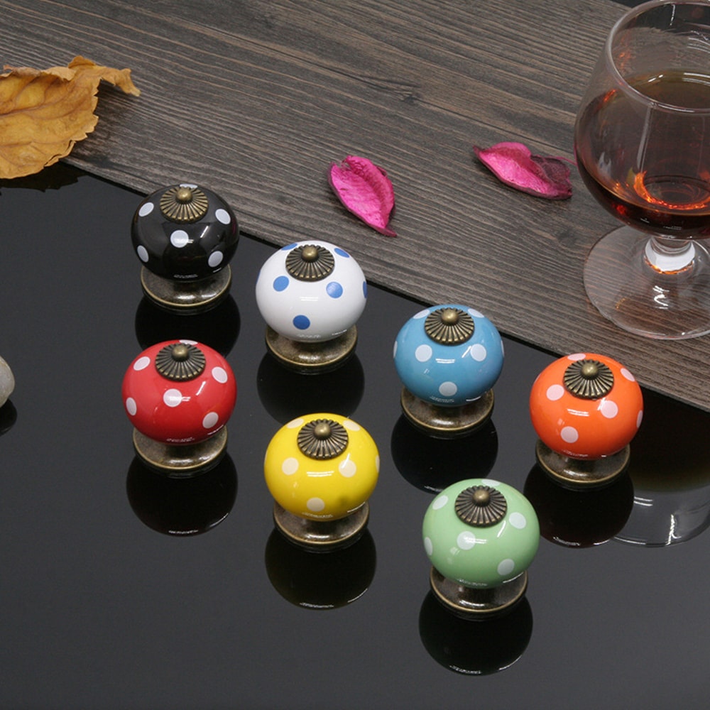 Vintage Ceramic Cabinet Knob Single Hole Pumpkin Ladybug Drawer Pull 3