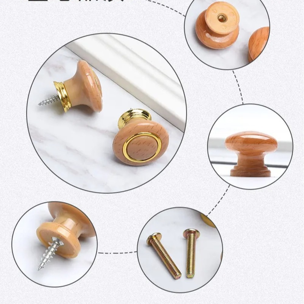 Modern Wood Grain Cabinet Knobs Pack Round Single Hole Drawer Pulls 2