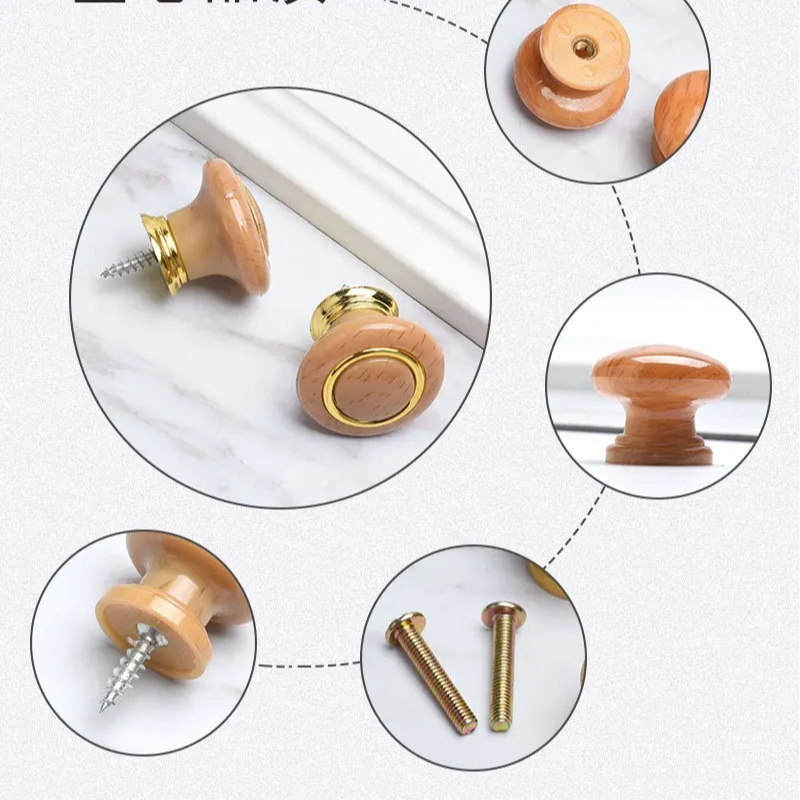 Modern Wood Grain Cabinet Knobs Pack Round Single Hole Drawer Pulls 2