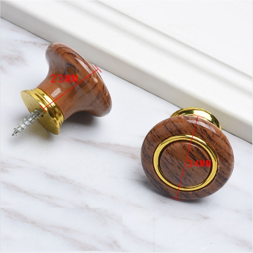 Modern Wood Grain Cabinet Knobs Pack Round Single Hole Drawer Pulls 5