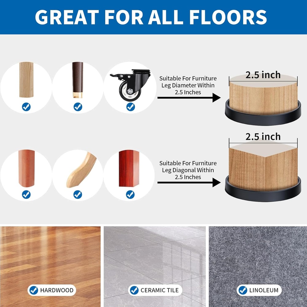 Furniture Caster Cups for Hardwood Floors Non Slip Rubber Bed and Chair Stoppers