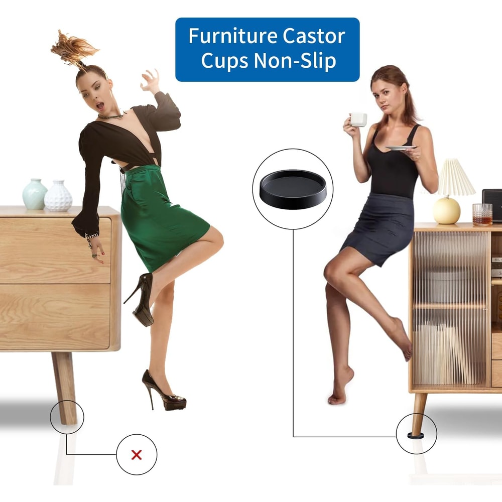 Furniture Caster Cups for Hardwood Floors Non Slip Rubber Bed and Chair Stoppers
