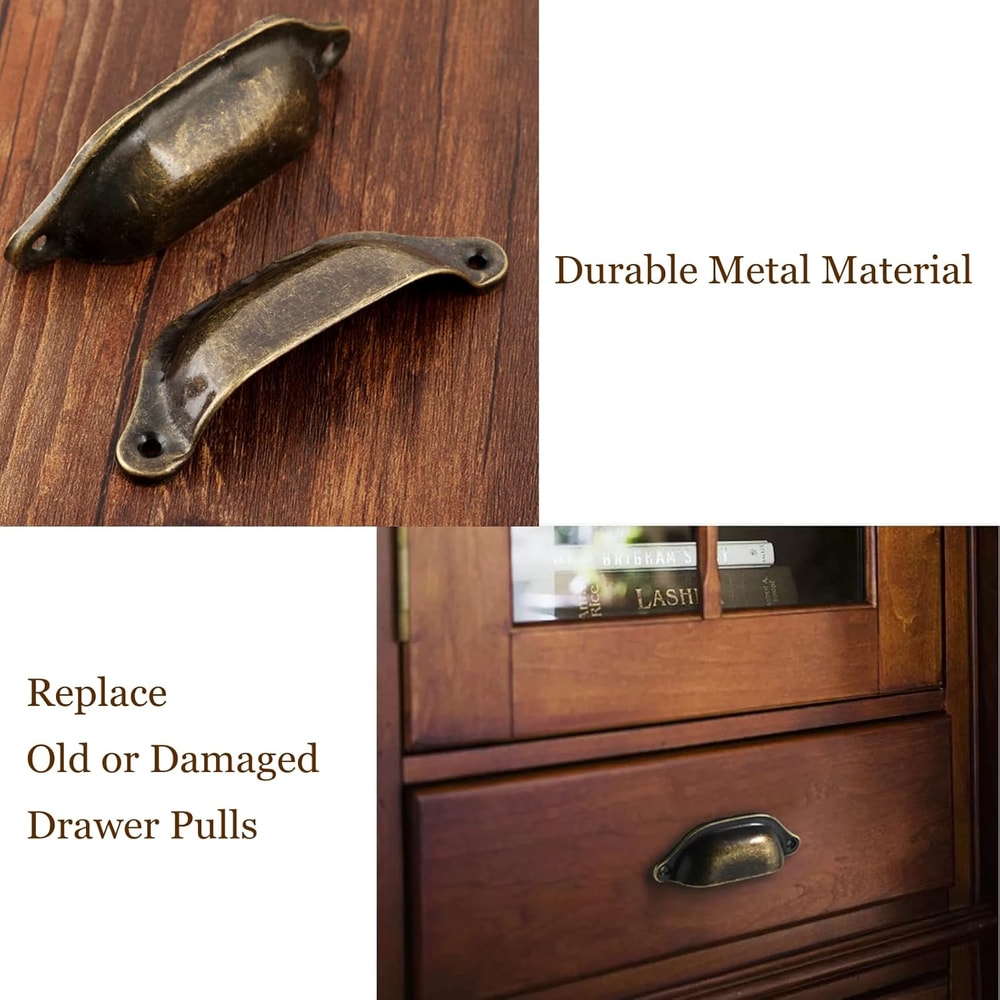 Vintage Shell Cabinet Drawer Pulls Set With Screws Antique Brass Dresser And Cupboard Handles 4