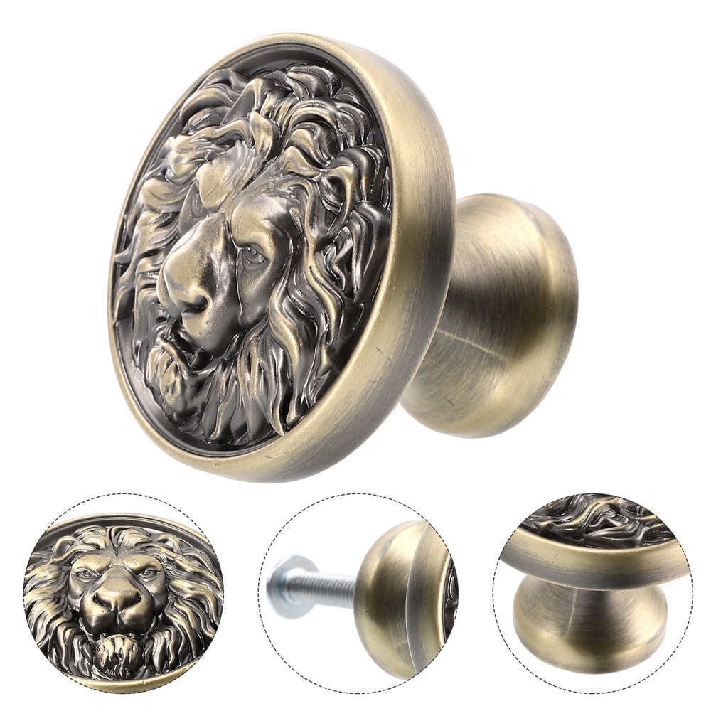Regal Lion Head Cabinet Knob Vintage Drawer Pull Zinc Alloy Ring Handle 0