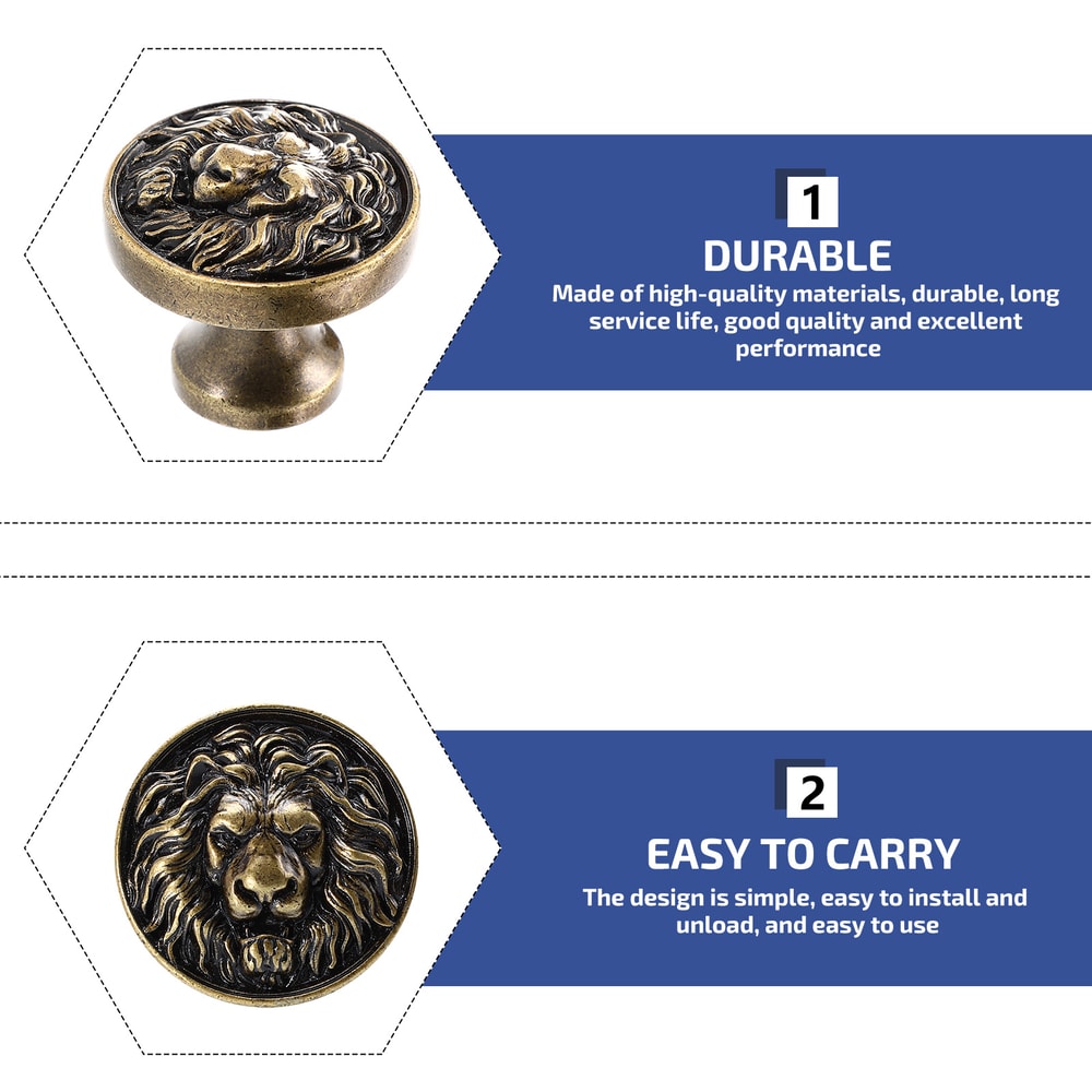 Regal Lion Head Cabinet Knob Vintage Drawer Pull Zinc Alloy Ring Handle 4