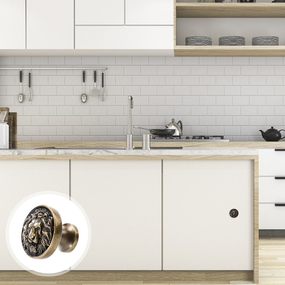 Regal Lion Head Cabinet Knob Vintage Drawer Pull Zinc Alloy Ring Handle 5