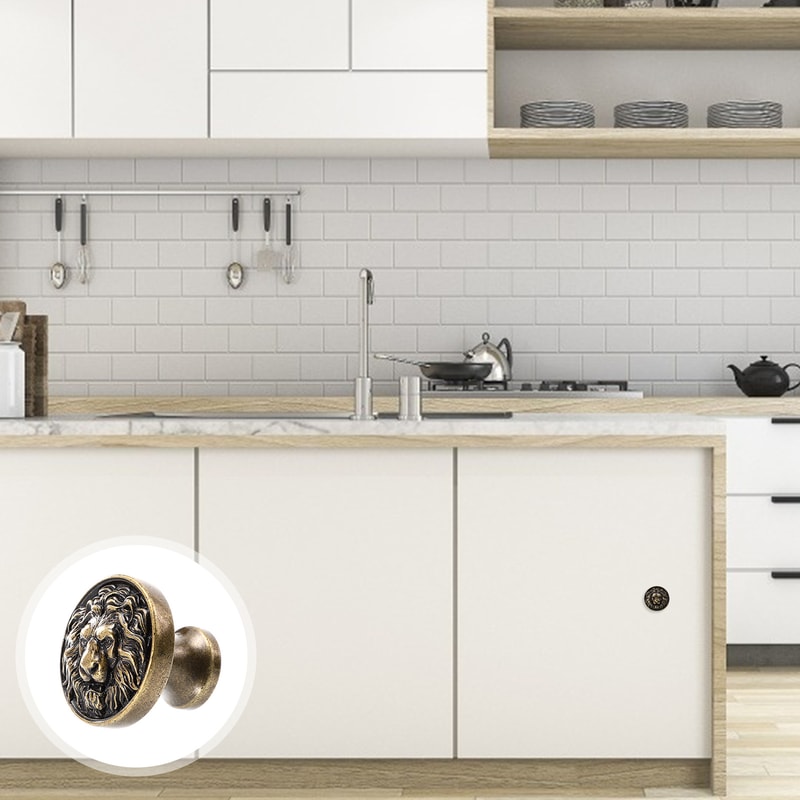 Regal Lion Head Cabinet Knob Vintage Drawer Pull Zinc Alloy Ring Handle 5