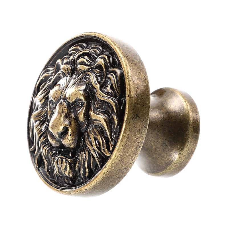 Regal Lion Head Cabinet Knob Vintage Drawer Pull Zinc Alloy Ring Handle 6