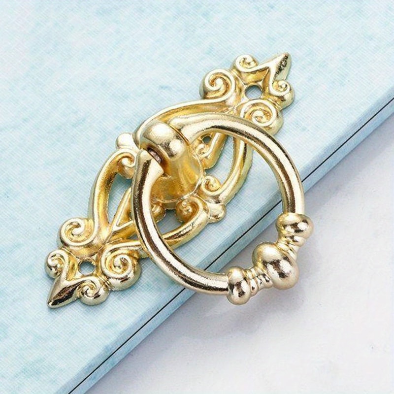 Vintage Cabinet Ring Pull Handles Set Antique Brass Drawer Hardware 6