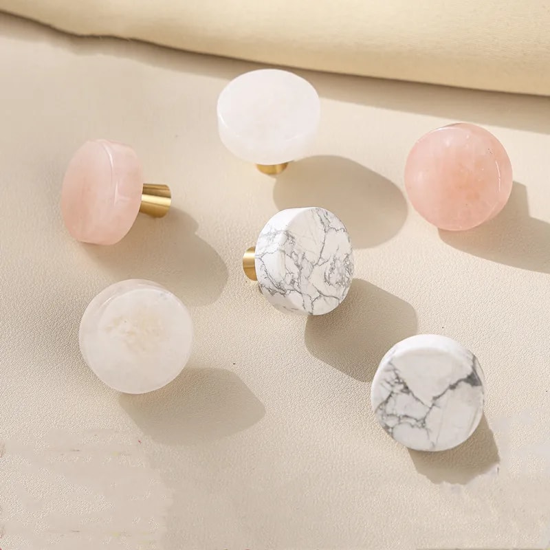 Marble Cabinet Knob White Stone Brass Drawer Pull 1