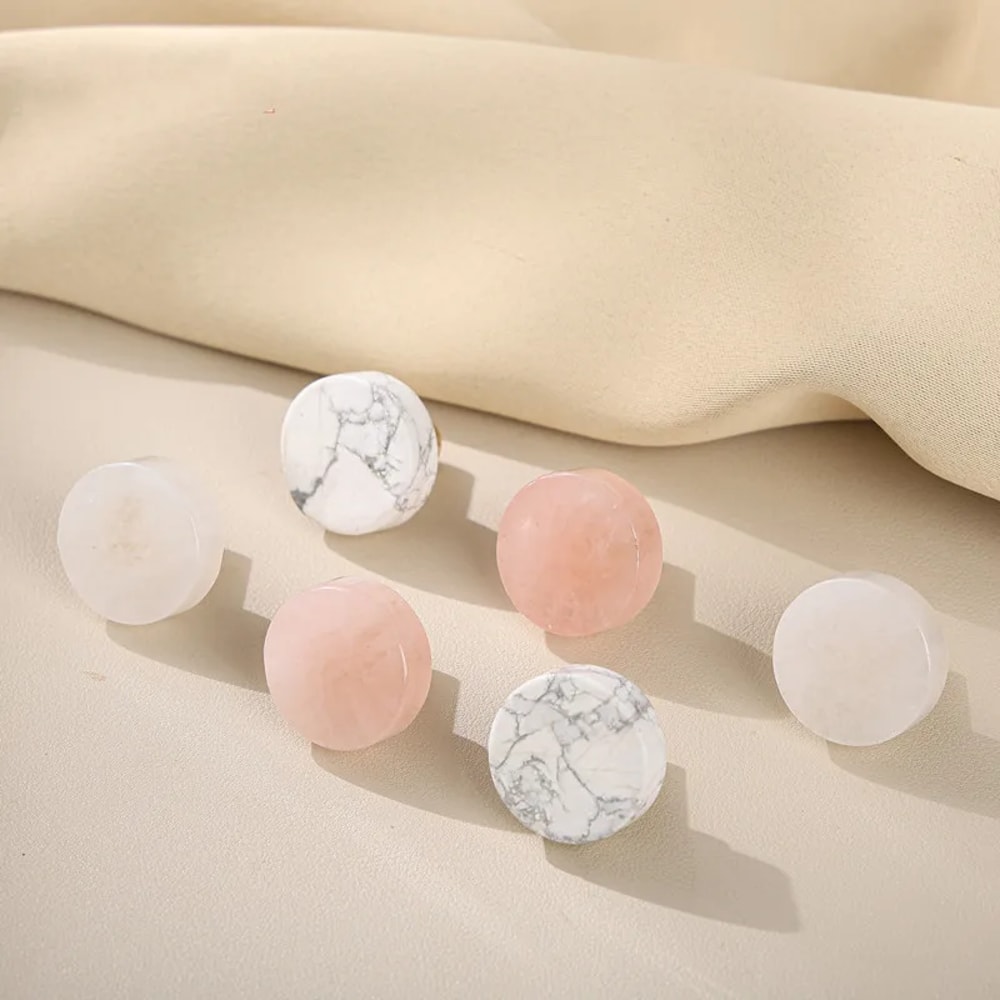 Marble Cabinet Knob White Stone Brass Drawer Pull 2